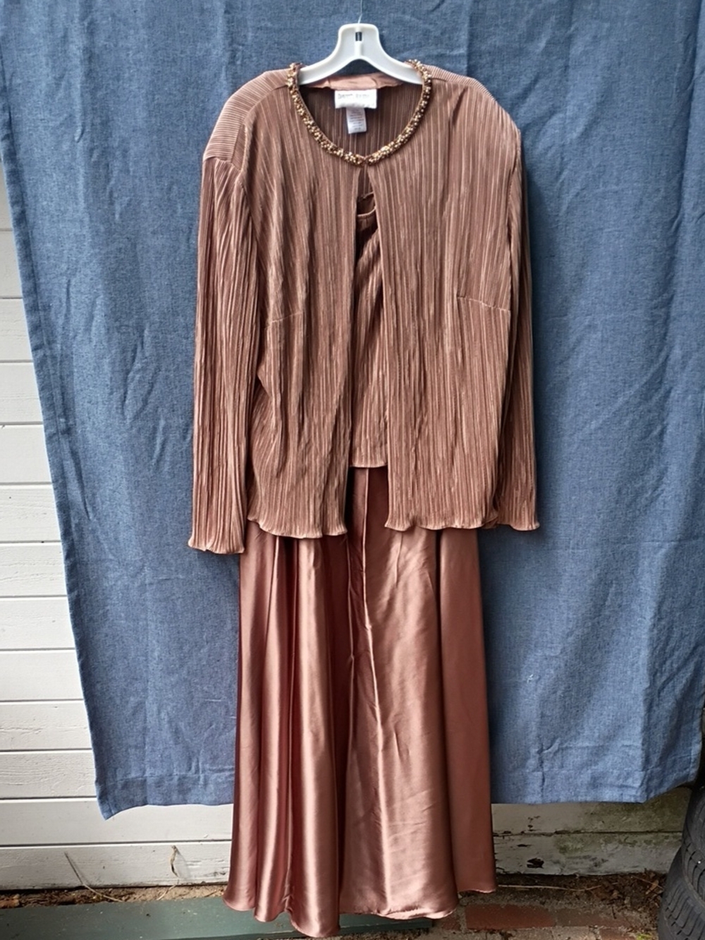 David's Bridal Two-Piece Pleated Set in Dusty Rose